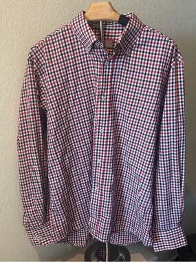 Pennington & Bailes Red Plaid Button Up Shirt Long Sleeve Casual Men’s Large